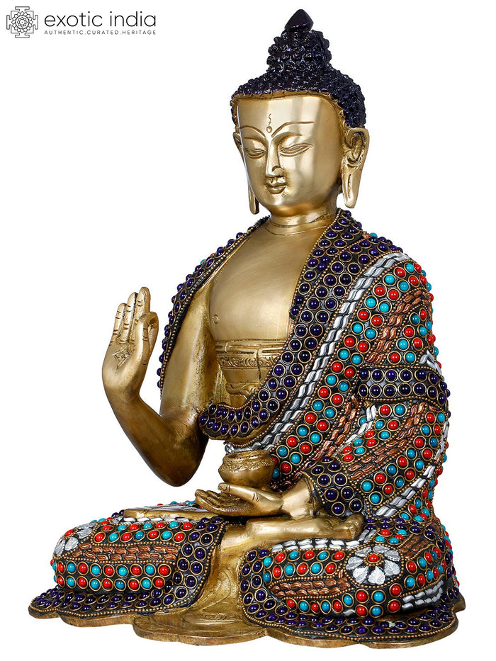 13" Gautam Buddha Preaching Dharma Handmade Brass Statue