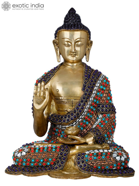 13" Gautam Buddha Preaching His Dharma - Tibetan Buddhist Deity Brass Statue