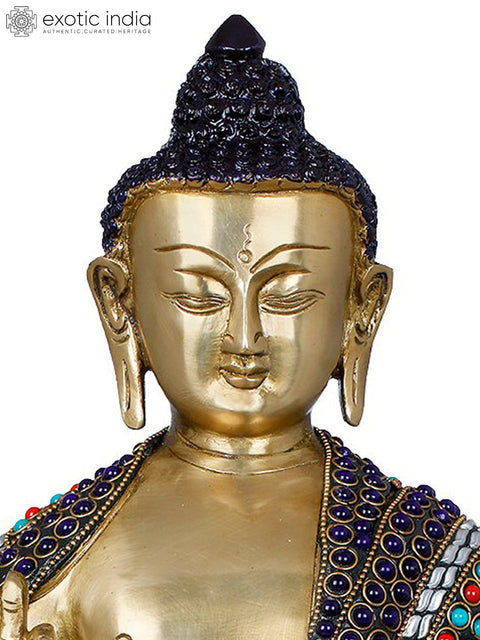 13" Gautam Buddha Preaching His Dharma - Tibetan Buddhist Deity Brass Statue