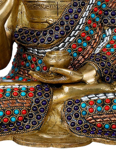 13" Gautam Buddha Preaching His Dharma - Tibetan Buddhist Deity Brass Statue