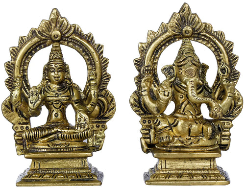 3" Handmade Lakshmi Ganesha Brass Statue