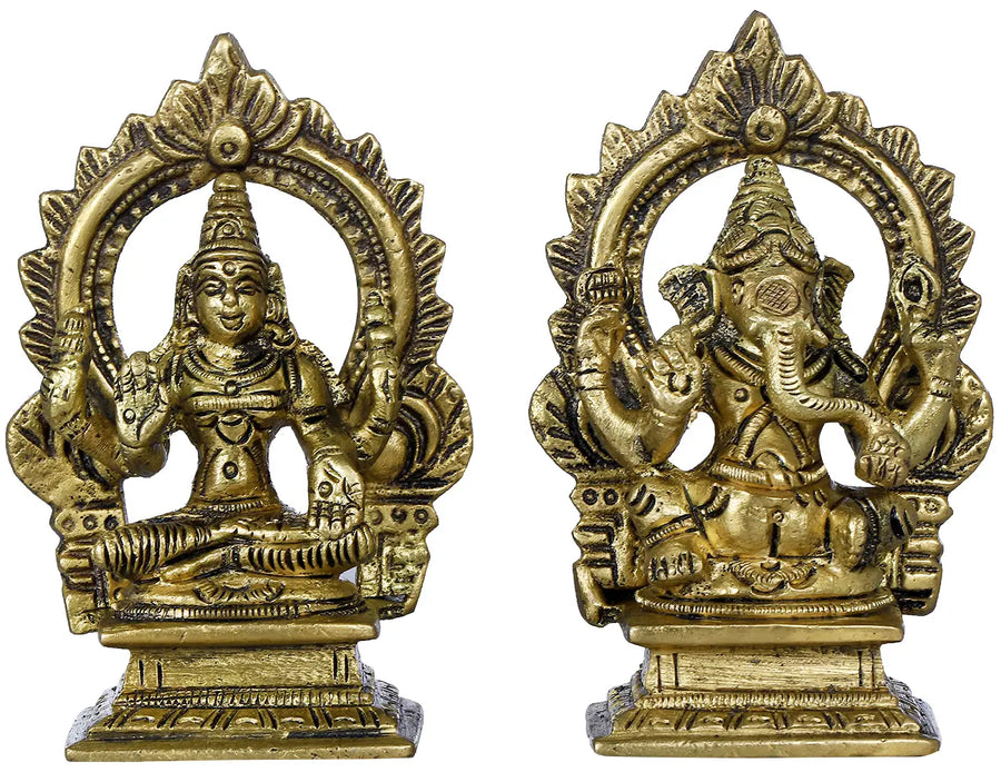 3" Handmade Lakshmi Ganesha Brass Statue