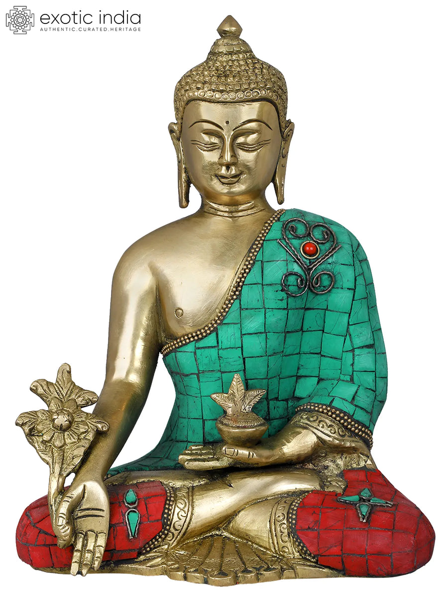 8" Tibetan Medicine Buddha Handmade Brass Statue