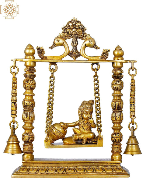 10" Butter Krishna Swing Brass Statue | Handmade | Made in India