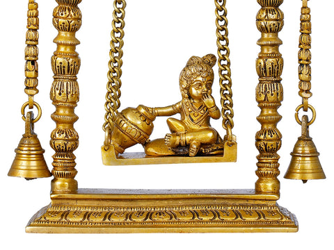 10" Butter Krishna Swing in Brass | Handmade | Made In India