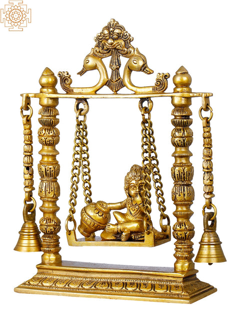 10" Butter Krishna Swing in Brass | Handmade | Made In India