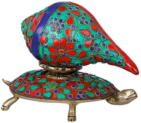 Meenakari Designs Brass Vastu Conch on Tortoise