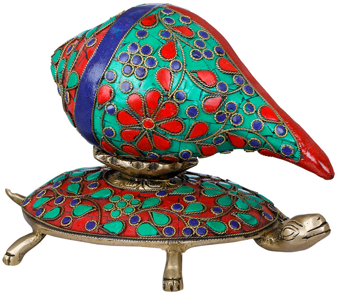 Meenakari Designs Brass Vastu Conch on Tortoise