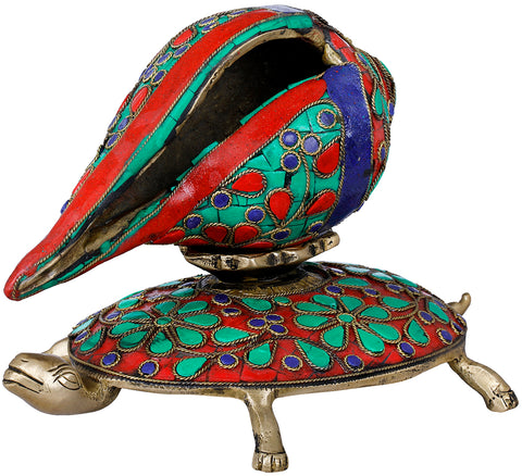 Meenakari Designs Brass Vastu Conch on Tortoise