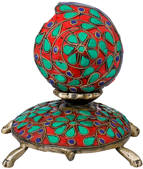 Meenakari Designs Brass Vastu Conch on Tortoise