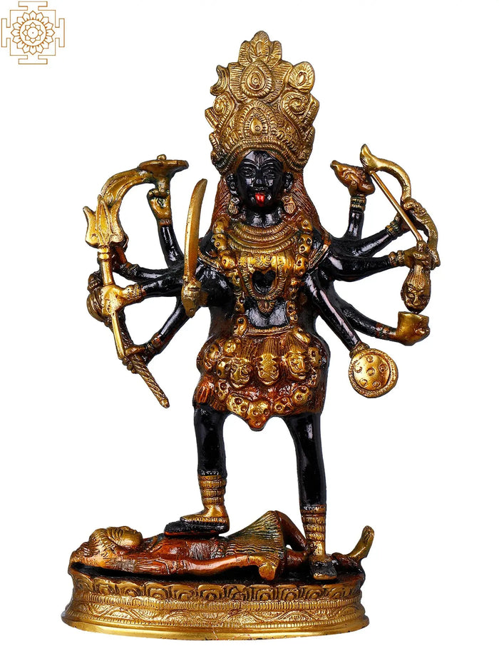 10" Goddess Kali Handmade Brass Statue for Pooja
