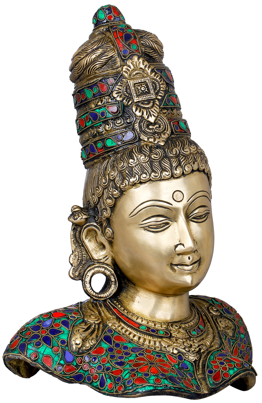12" Devi Parvati Handmade Brass Bust Statue