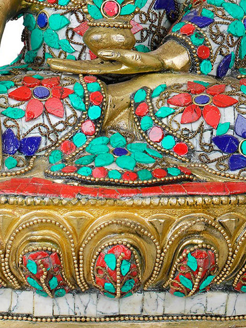 12" Tibetan Buddhist Medicine Buddha with the Bowl of Medicinal Herbs | Handmade Brass Idols
