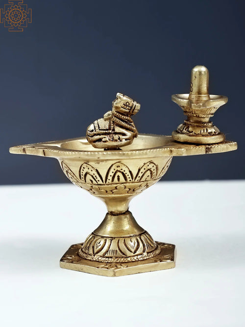 4" Nandi Diya with Shiva Linga Brass Statue Handmade