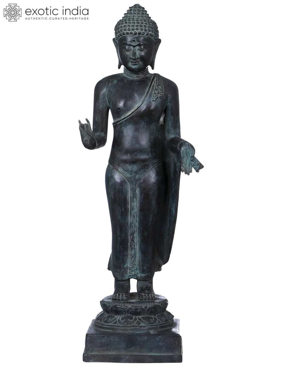 Tibetan Buddhist Standing Buddha Brass Statue Handmade
