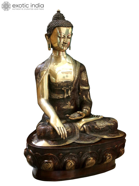33" Tibetan Buddhist Lord Buddha Seated on Lotus In Brass