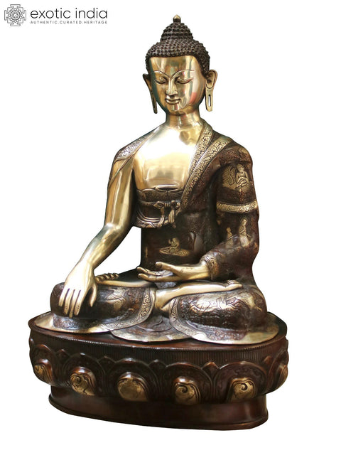 33" Tibetan Buddhist Lord Buddha Seated on Lotus In Brass