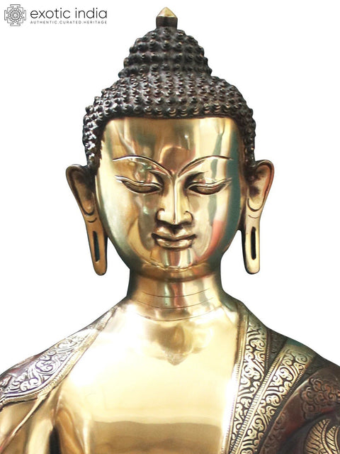 33" Tibetan Buddhist Lord Buddha Seated on Lotus In Brass