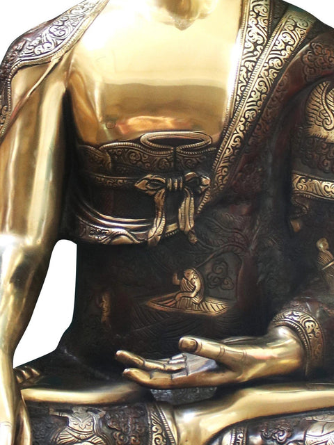 33" Tibetan Buddhist Lord Buddha Seated on Lotus In Brass