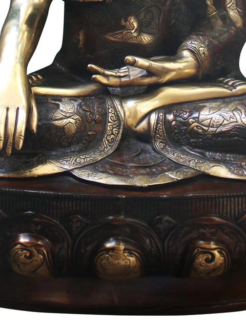 33" Tibetan Buddhist Lord Buddha Seated on Lotus In Brass