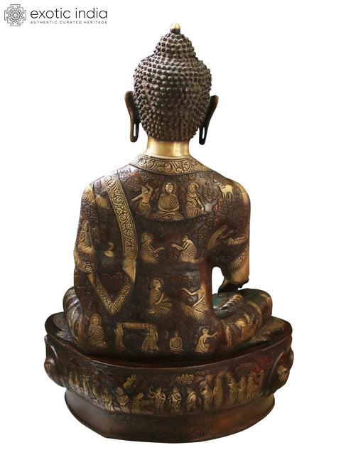 33" Tibetan Buddhist Lord Buddha Seated on Lotus In Brass