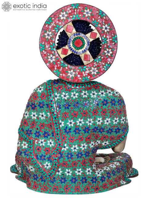 28" Tibetan Buddhist Lord Buddha, His Robe Decorated with Fine Inlay Work In Brass | Handmade | Made In India