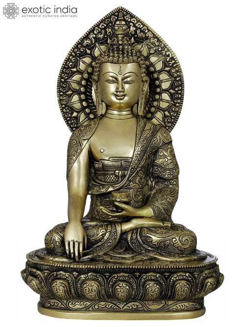 13" Buddha Shakyamuni Lotus Seat Brass Statue Handmade
