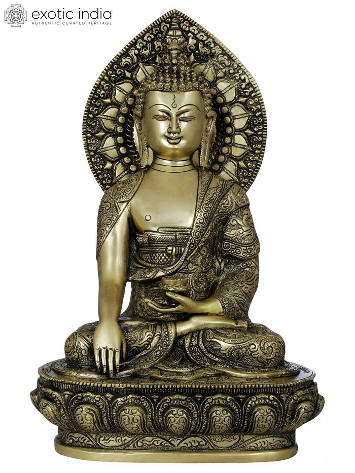 13" Buddha Shakyamuni Lotus Seat Brass Statue Handmade