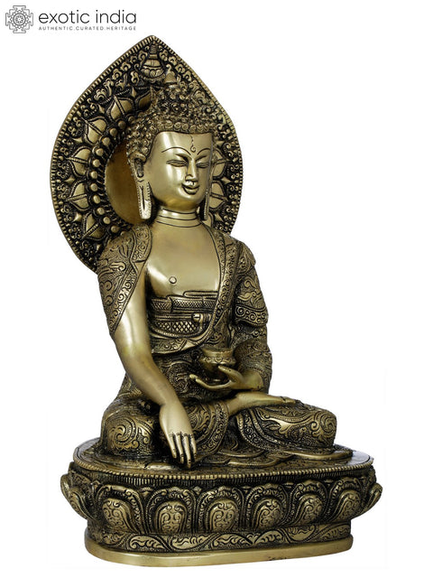13" Buddha Shakyamuni on Lotus Seat - Tibetan Buddhist In Brass | Handmade | Made In India