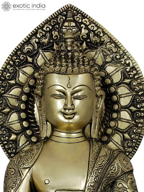 13" Buddha Shakyamuni on Lotus Seat - Tibetan Buddhist In Brass | Handmade | Made In India