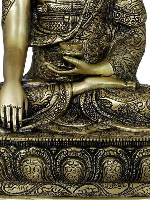 13" Buddha Shakyamuni on Lotus Seat - Tibetan Buddhist In Brass | Handmade | Made In India