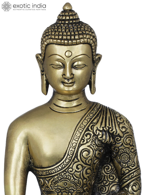 9" Tibetan Buddhist Lord Buddha In Brass | Handmade | Made In India