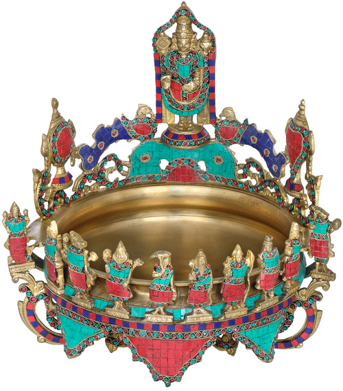 Tirupati Balaji Brass Urli with Dashavatara and Vaishnava Symbols