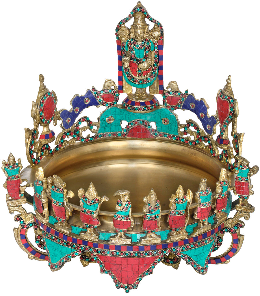 Tirupati Balaji Brass Urli with Dashavatara and Vaishnava Symbols