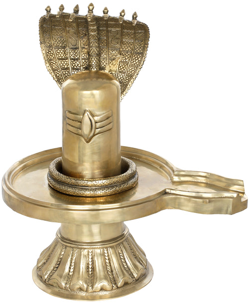 22" Brass Shiva Linga Idol with Snake Crown Handmade