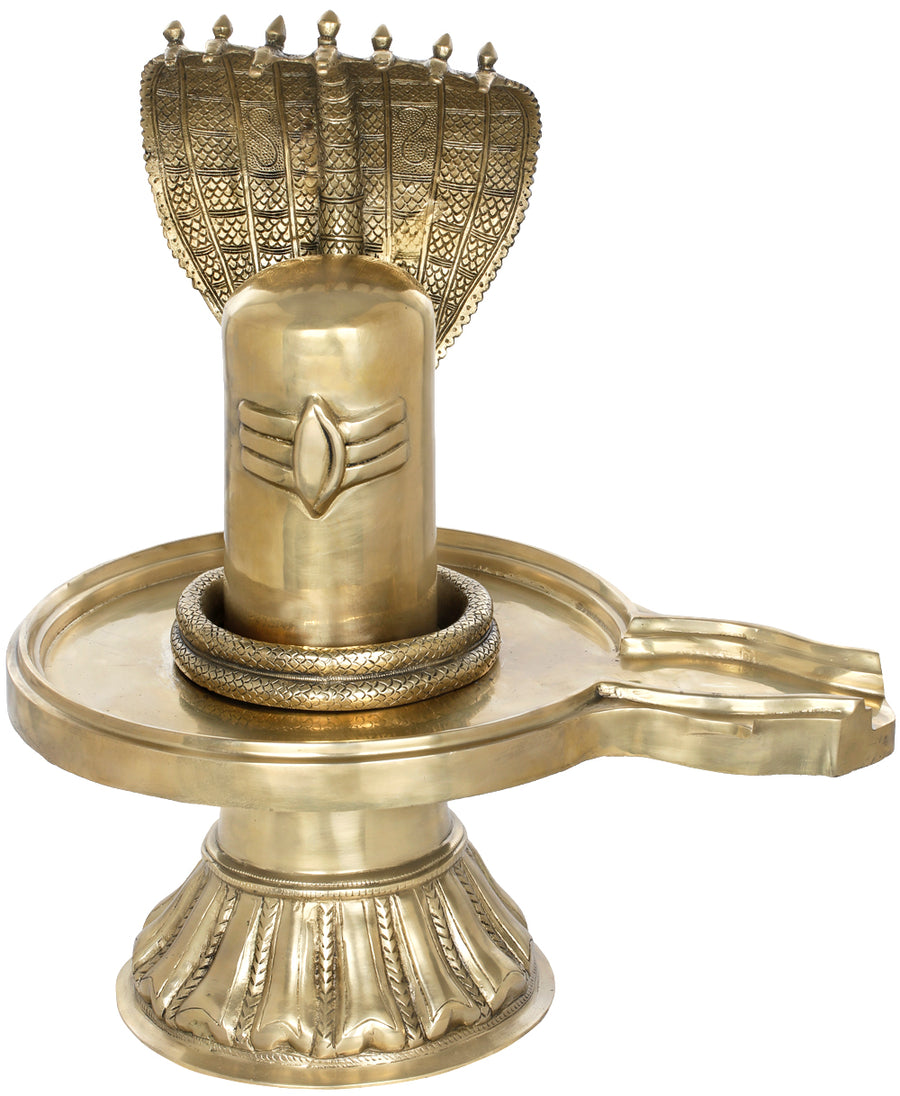 22" Brass Shiva Linga Idol with Snake Crown Handmade