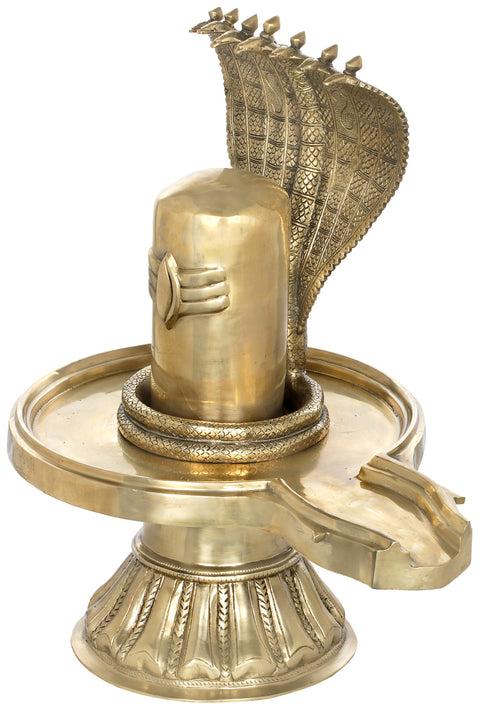 22" Brass Shiva Linga with Shiva’s Snake Crowning It | Handmade | Made In India