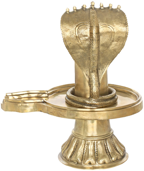 22" Brass Shiva Linga with Shiva’s Snake Crowning It | Handmade | Made In India
