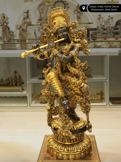 43" Superfine Superbly Embellished Krishna in Brass | Handmade