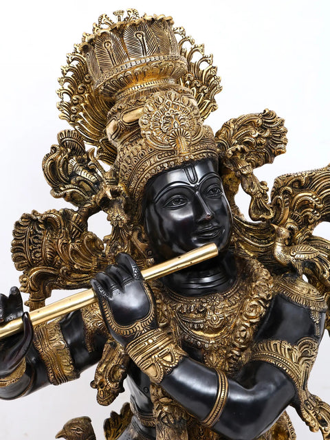 43" Superfine Superbly Embellished Krishna in Brass | Handmade