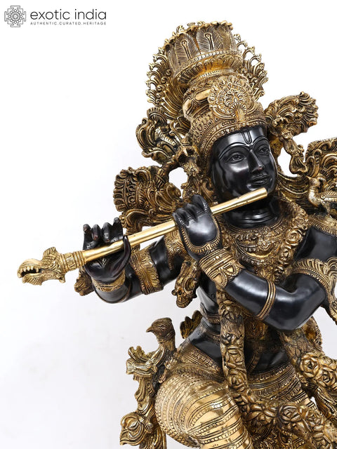 43" Superfine Superbly Embellished Krishna in Brass | Handmade