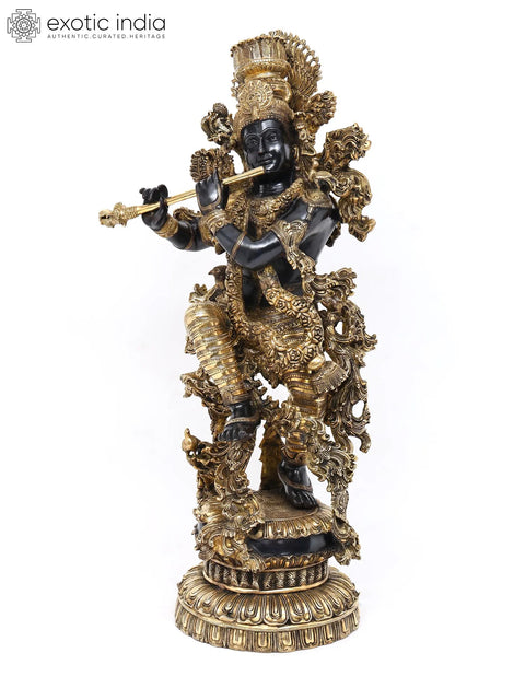 43" Superfine Superbly Embellished Krishna in Brass | Handmade