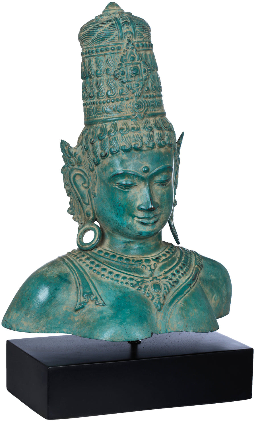 Goddess Parvati Brass Bust Statue on Wooden Base