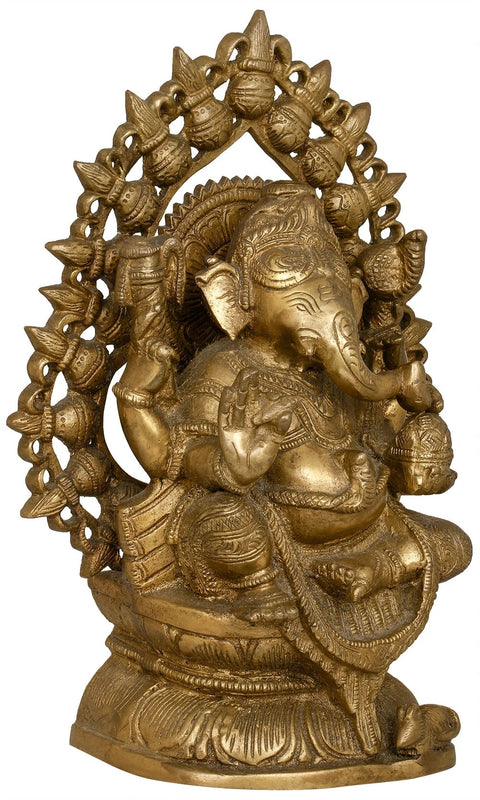 10" Lord Ganesha with Aureole Mad of Kalashes In Brass | Handmade | Made In India