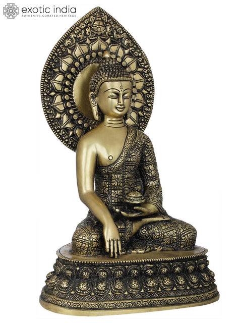13" Lord Buddha Seated on Double Lotus In Brass | Handmade | Made In India
