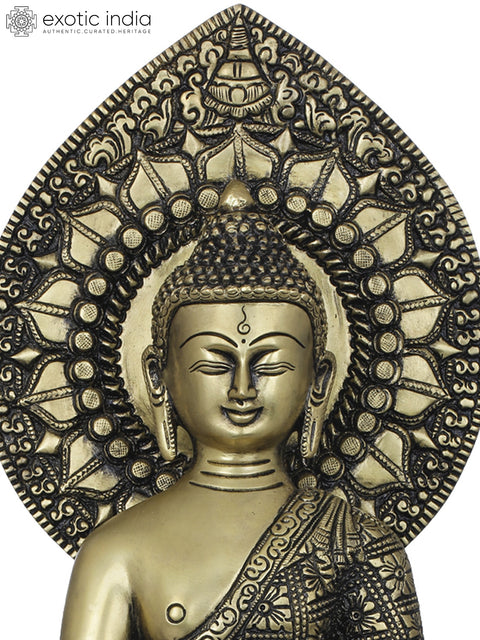 13" Lord Buddha Seated on Double Lotus In Brass | Handmade | Made In India