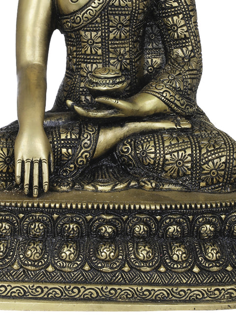 13" Lord Buddha Seated on Double Lotus In Brass | Handmade | Made In India
