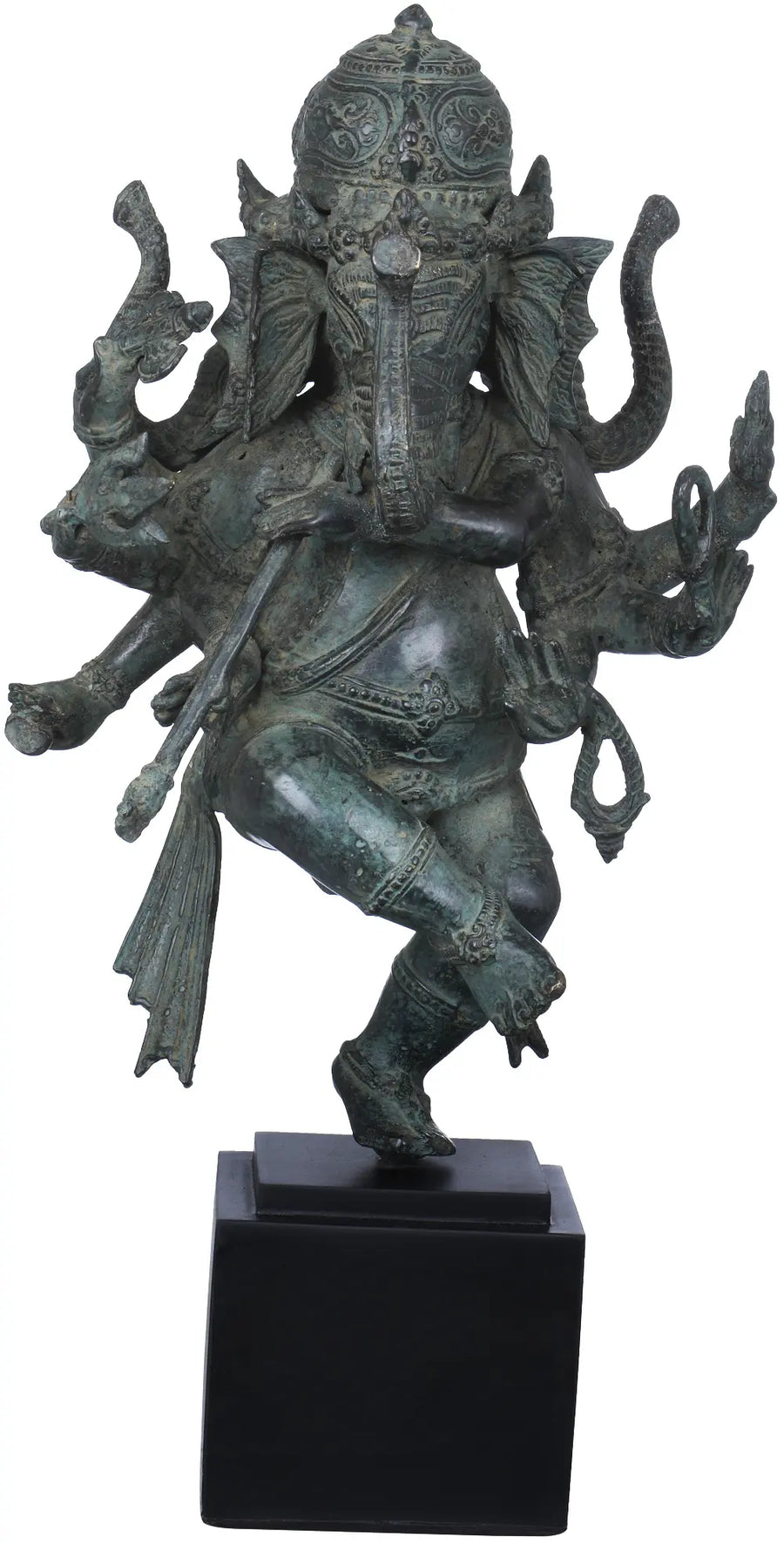 16" Handmade Three Headed Ganesha Brass Statue Playing Flute