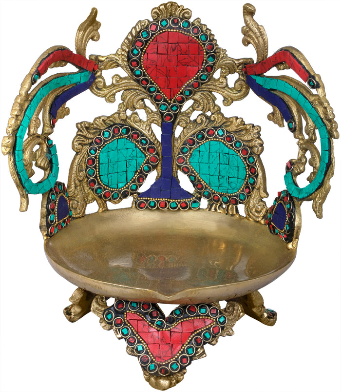 6" Large Inlay Diya (Lamp) in Brass | Handmade | Made in India
