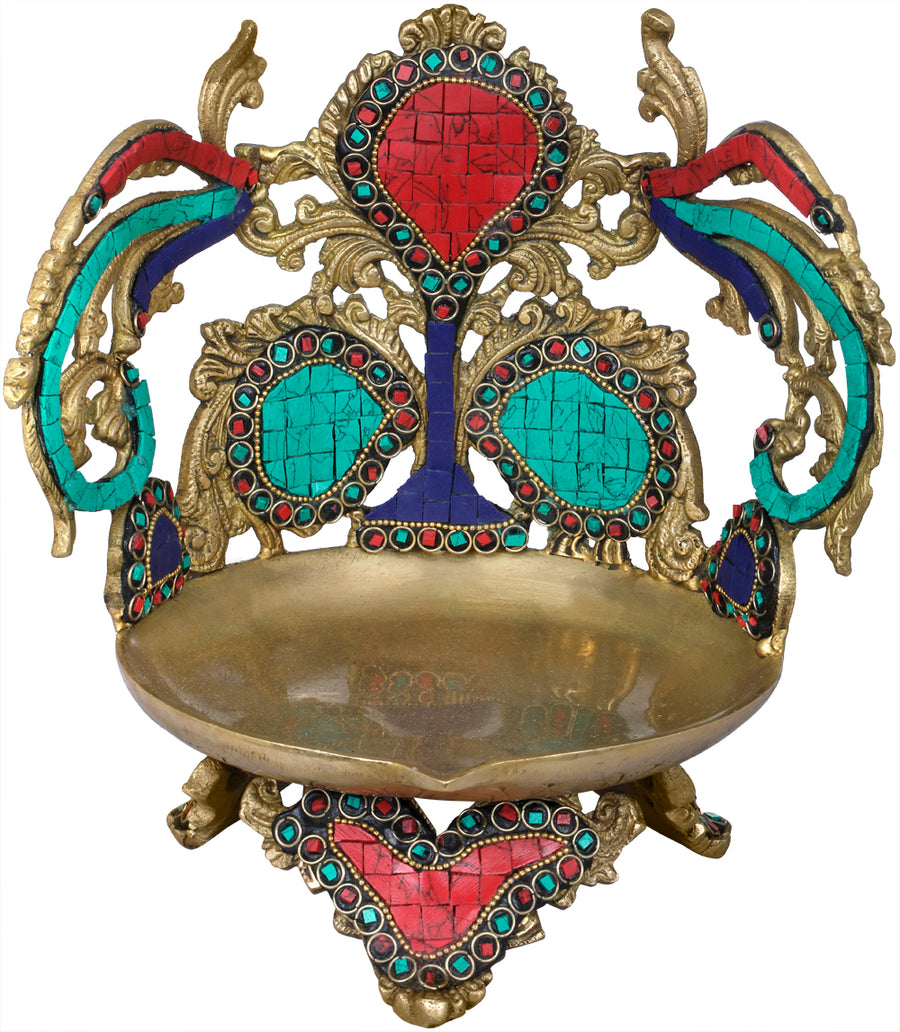 6" Brass Inlay Diya Lamp Handmade